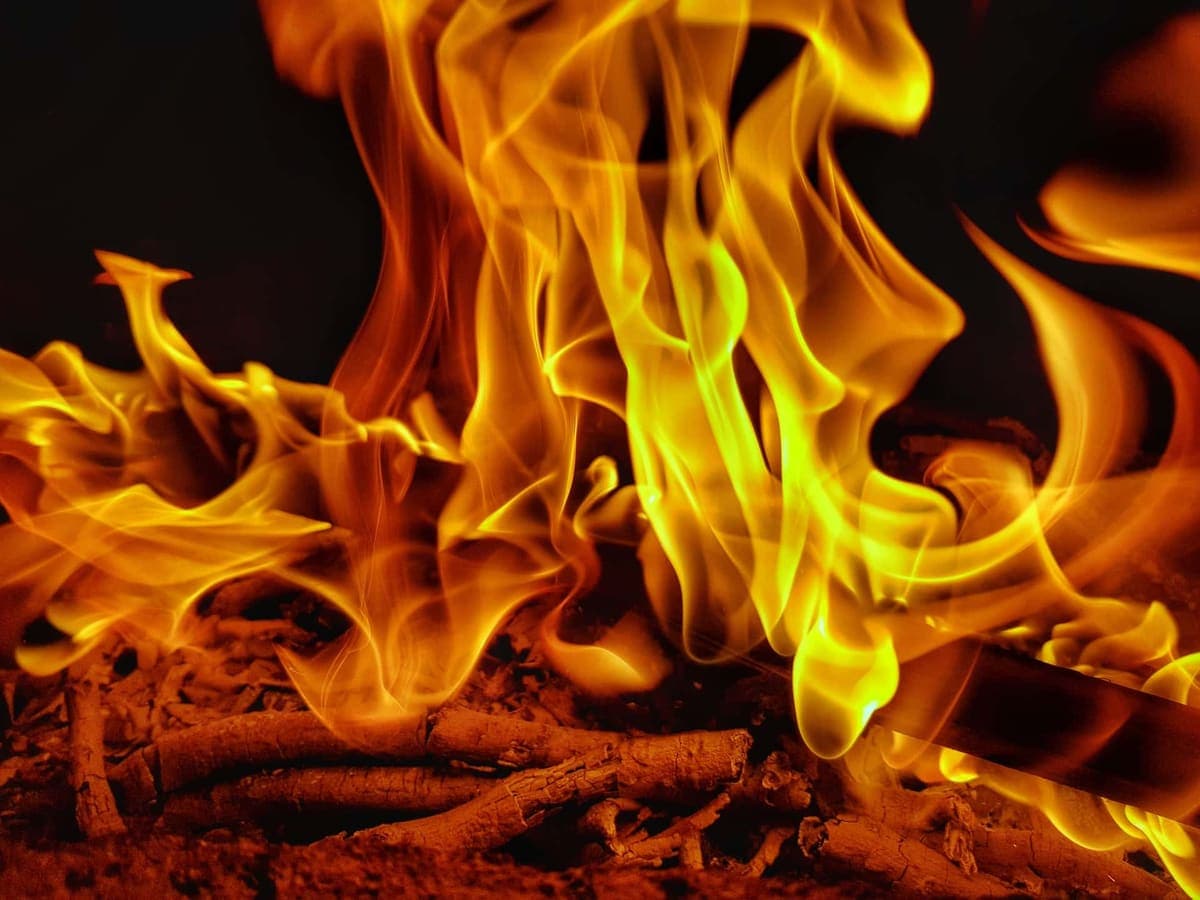 Close view of flames from a wood fire